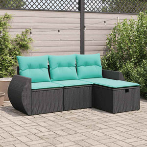 Set Divani da Giardino 4 pz con Cuscini Nero in Polyrattan 3325553