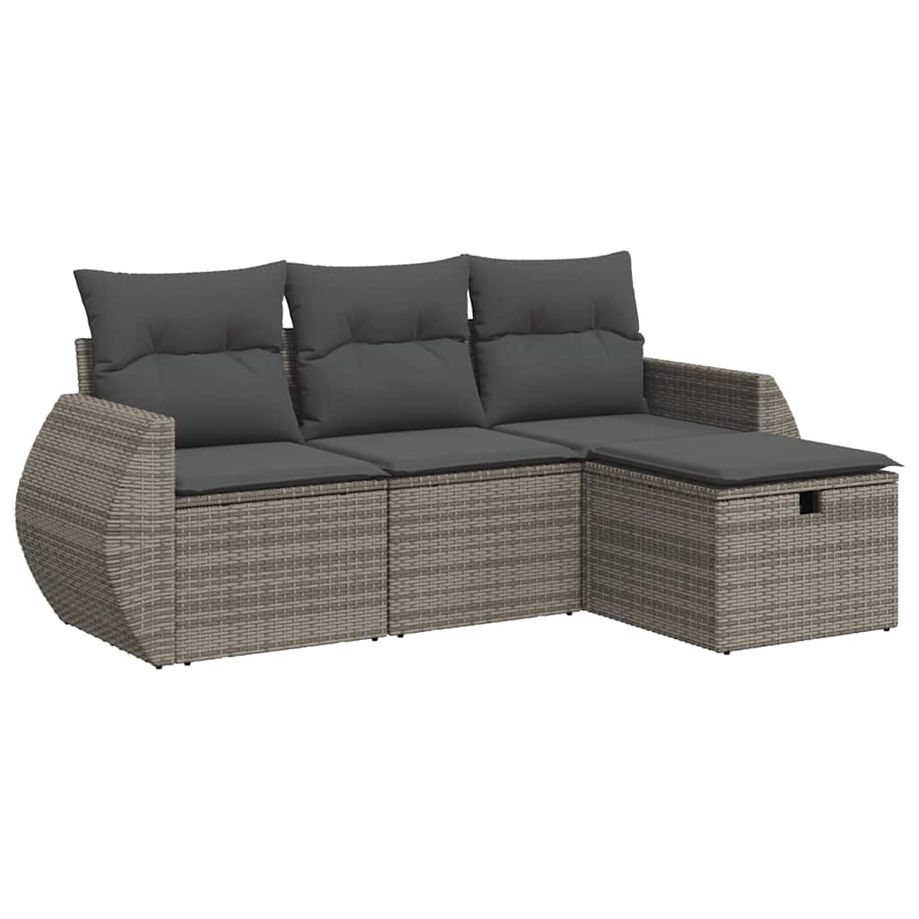 vidaXL Set Divani da Giardino 4 pz con Cuscini in Polyrattan Grigio
