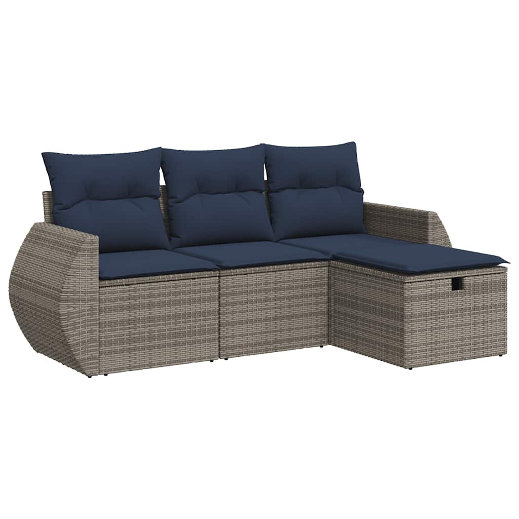 vidaXL Set Divani da Giardino 4 pz con Cuscini in Polyrattan Grigio