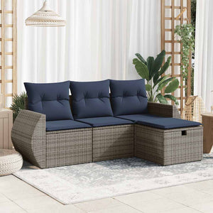 vidaXL Set Divani da Giardino 4 pz con Cuscini in Polyrattan Grigio
