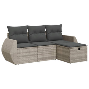 Set Divano da Giardino 4 pz con Cuscini-Sofa da Giardino-Divanetto da esterno Grigio Chiaro Polyrattan 837533