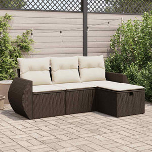 Set Divano da Giardino 4 pz con Cuscini-Sofa da Giardino-Divanetto da esterno Marrone in Polyrattan 359799