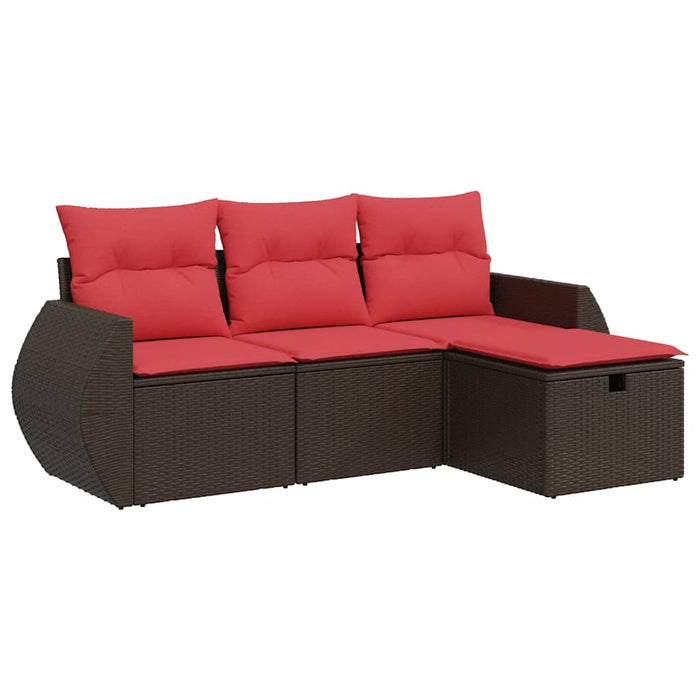 Set Divano da Giardino 4 pz con Cuscini-Sofa da Giardino-Divanetto da esterno Marrone in Polyrattan 981196