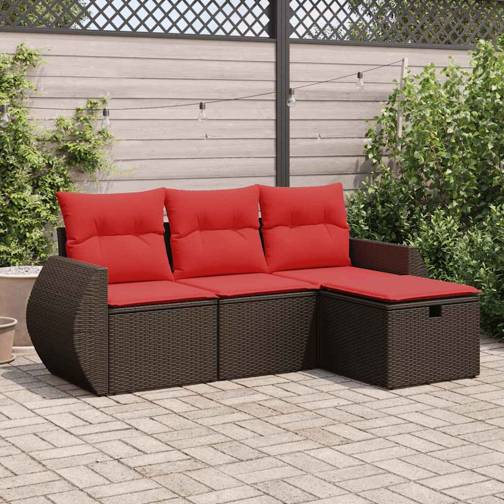Set Divano da Giardino 4 pz con Cuscini-Sofa da Giardino-Divanetto da esterno Marrone in Polyrattan 981196
