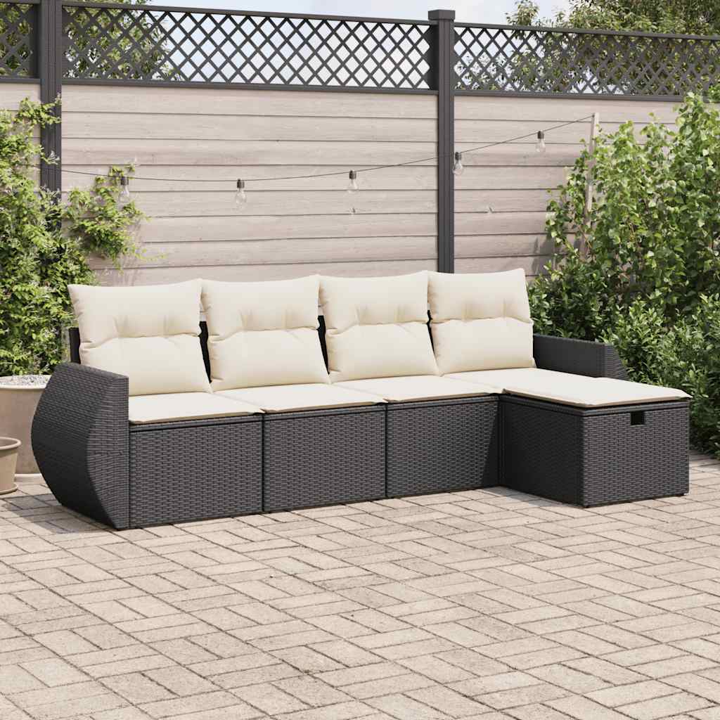 vidaXL Set Divani da Giardino 5 pz con Cuscini in Polyrattan Nero