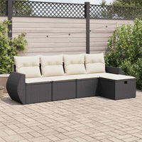 vidaXL Set Divani da Giardino 5 pz con Cuscini in Polyrattan Nero