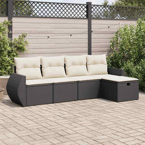 vidaXL Set Divani da Giardino 5 pz con Cuscini in Polyrattan Nero