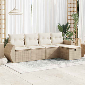 Set Divano da Giardino 5 pz con Cuscini Beige in Polyrattan 3325564