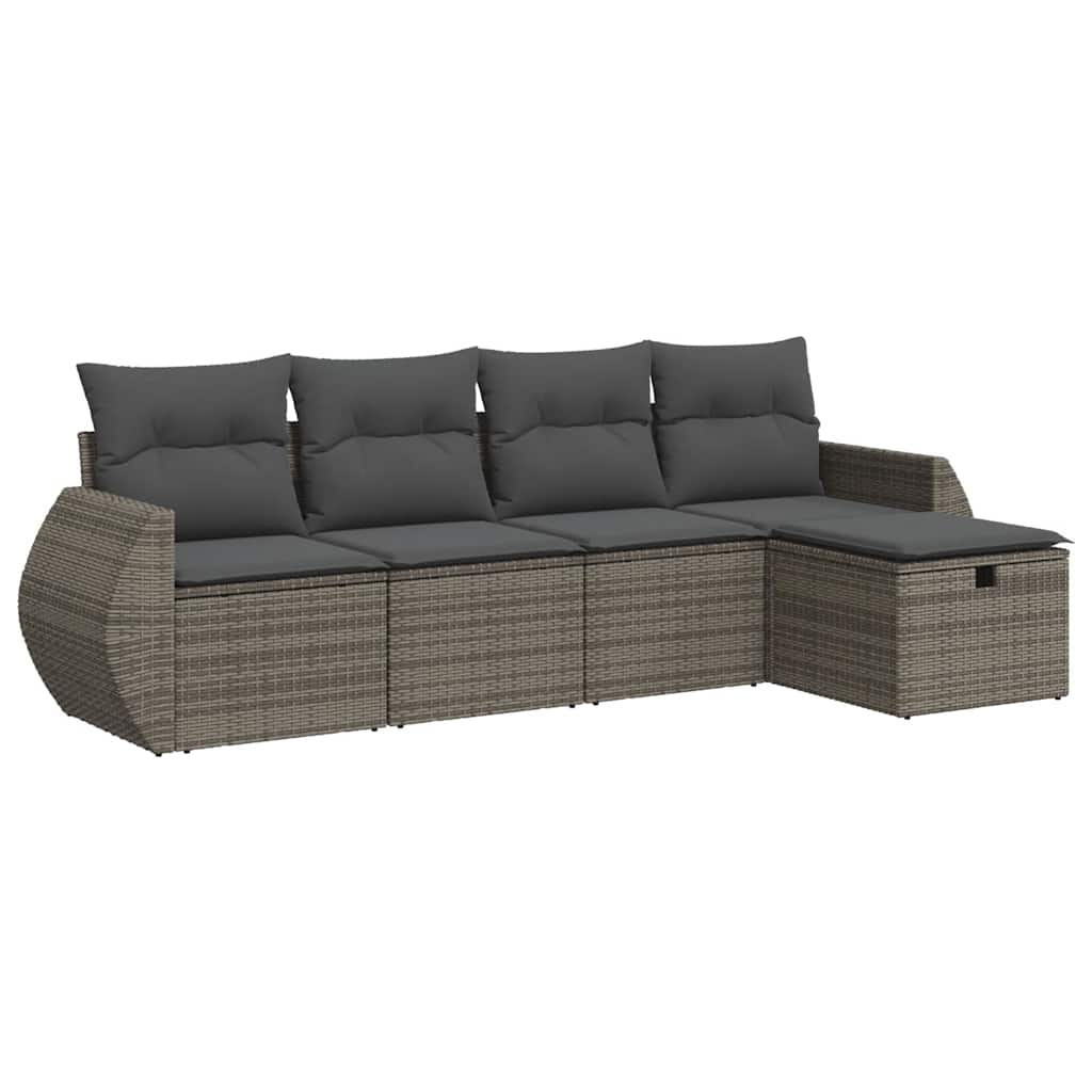 Set Divano da Giardino 5 pz con Cuscini Grigio in Polyrattan