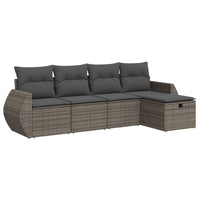Set Divano da Giardino 5 pz con Cuscini Grigio in Polyrattan