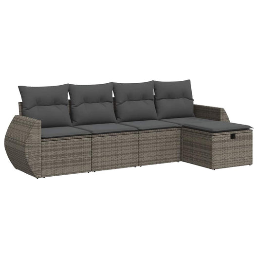 Set Divano da Giardino 5 pz con Cuscini Grigio in Polyrattan