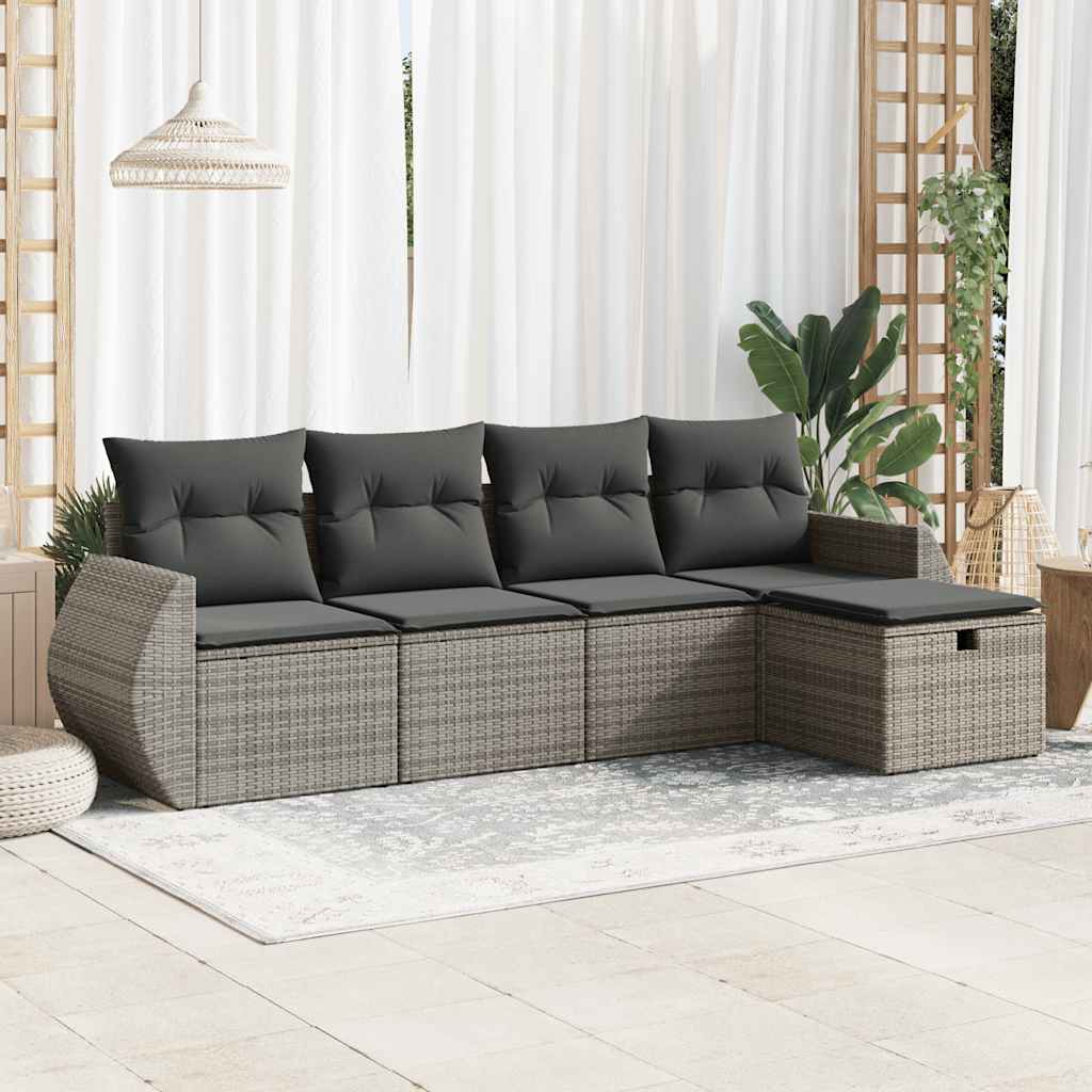 Set Divano da Giardino 5 pz con Cuscini Grigio in Polyrattan