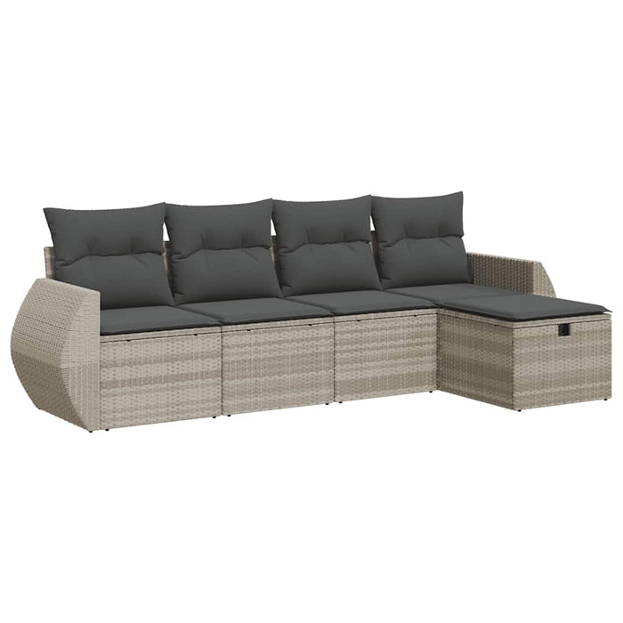 Set Divano da Giardino 5pz con Cuscini-Sofa da Giardino-Divanetto da esterno Grigio Chiaro Polyrattan 338560