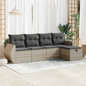 Set Divano da Giardino 5pz con Cuscini-Sofa da Giardino-Divanetto da esterno Grigio Chiaro Polyrattan 338560