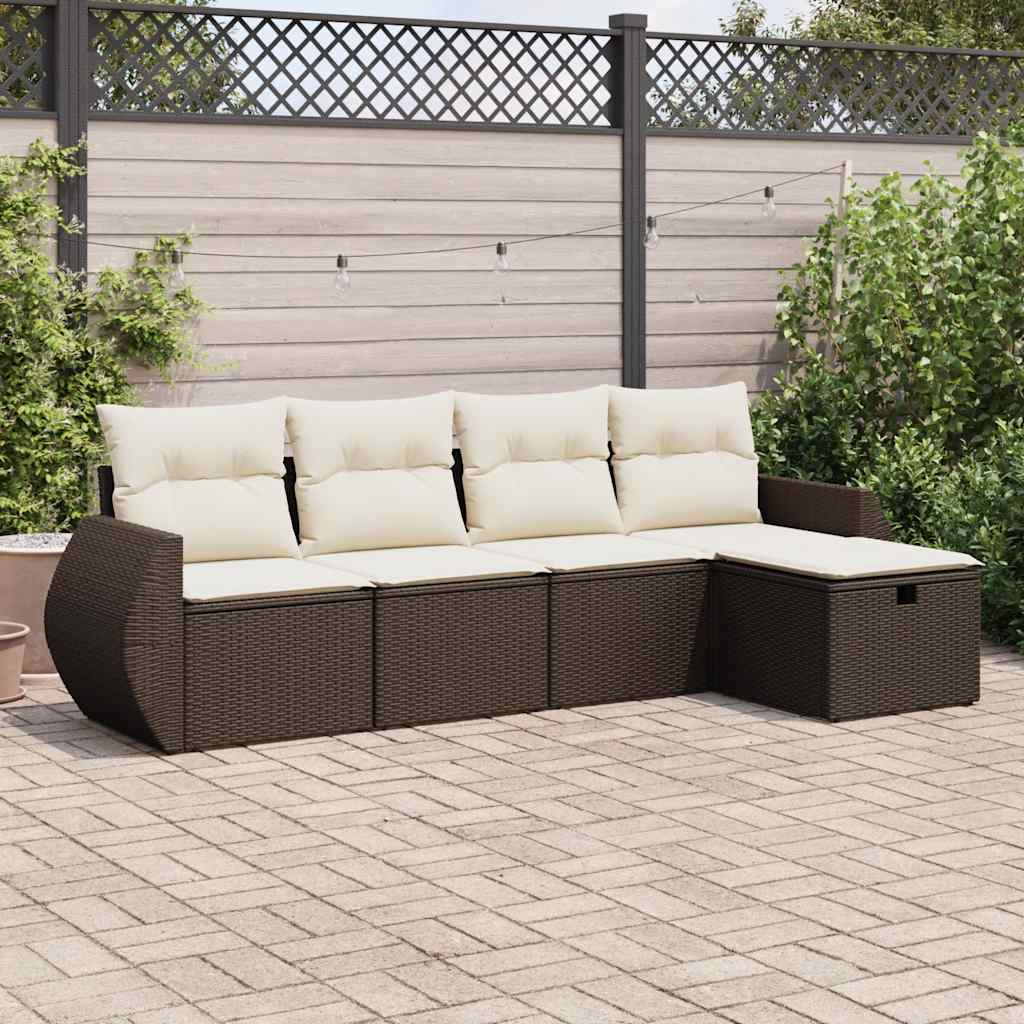 vidaXL Set Divano da Giardino 5 pz con Cuscini Marrone in Polyrattan