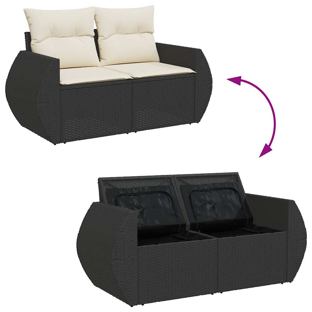Set Divano da Giardino 6 pz con Cuscini Nero in Polyrattan
