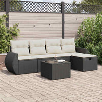 Set Divano da Giardino 6 pz con Cuscini Nero in Polyrattan