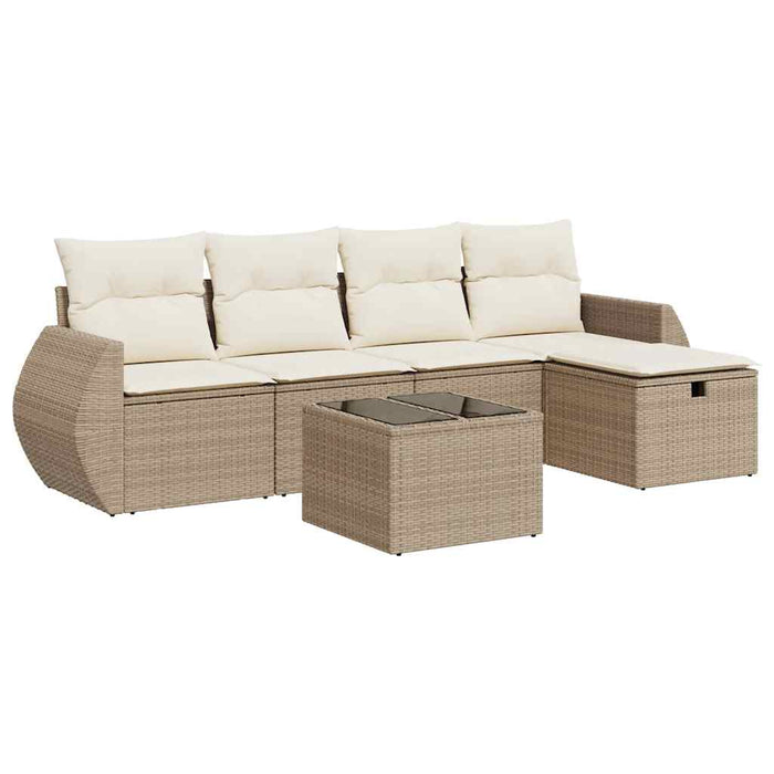 Set Divano da Giardino 6 pz con Cuscini Beige in Polyrattan 3325574