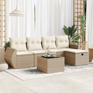 Set Divano da Giardino 6 pz con Cuscini Beige in Polyrattan 3325574