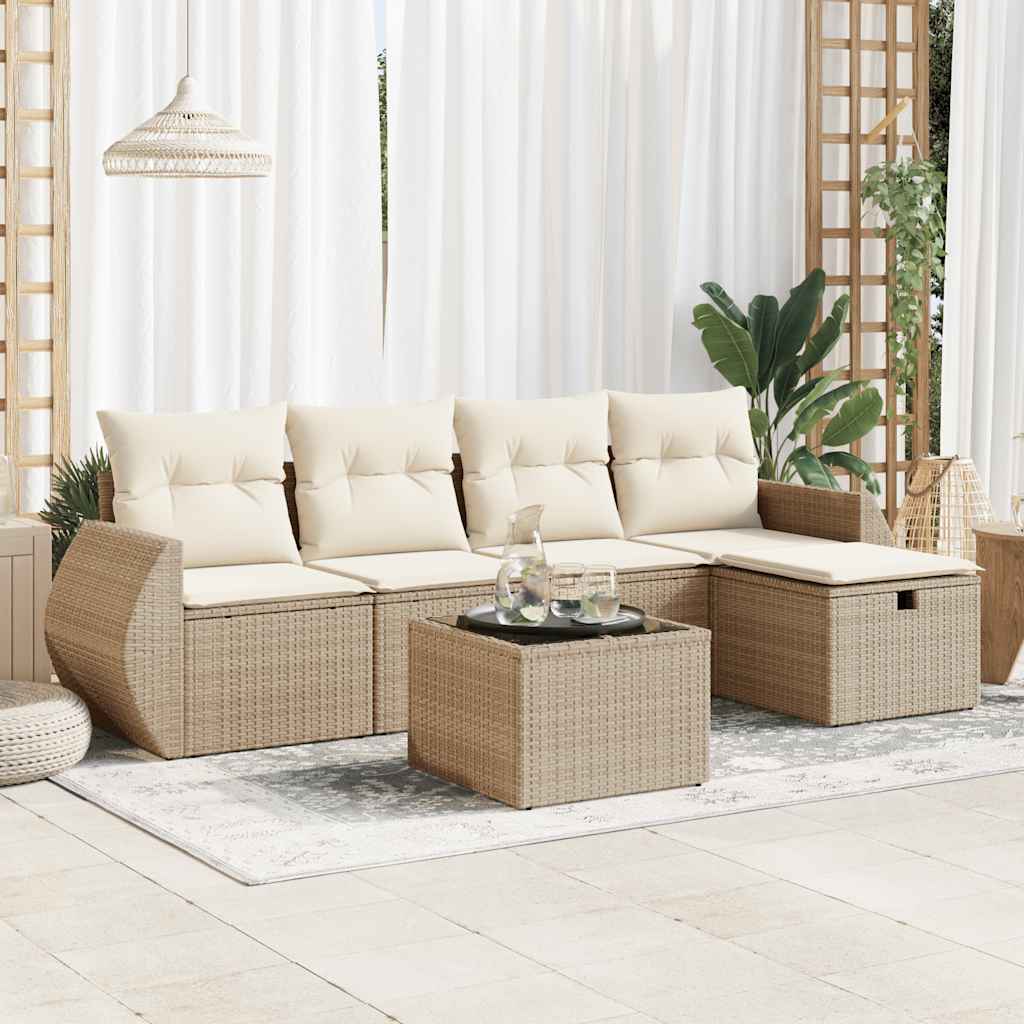 vidaXL Set Divano da Giardino 6 pz con Cuscini Beige in Polyrattan