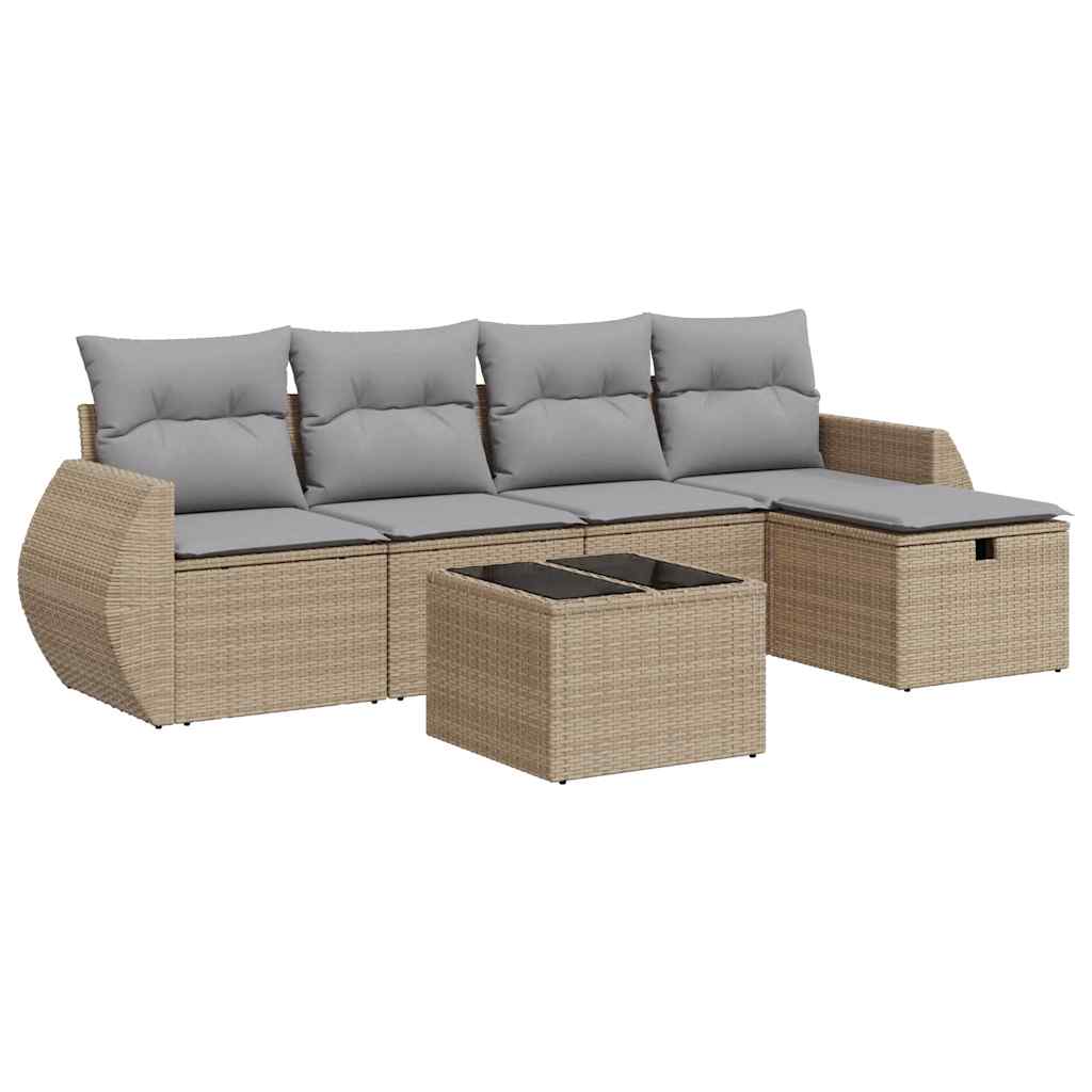 vidaXL Set Divano da Giardino 6 pz con Cuscini Beige in Polyrattan