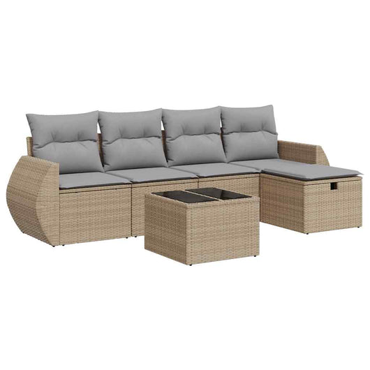 vidaXL Set Divano da Giardino 6 pz con Cuscini Beige in Polyrattan