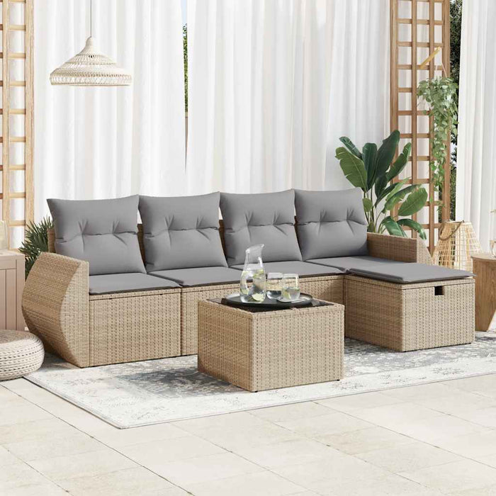 vidaXL Set Divano da Giardino 6 pz con Cuscini Beige in Polyrattan