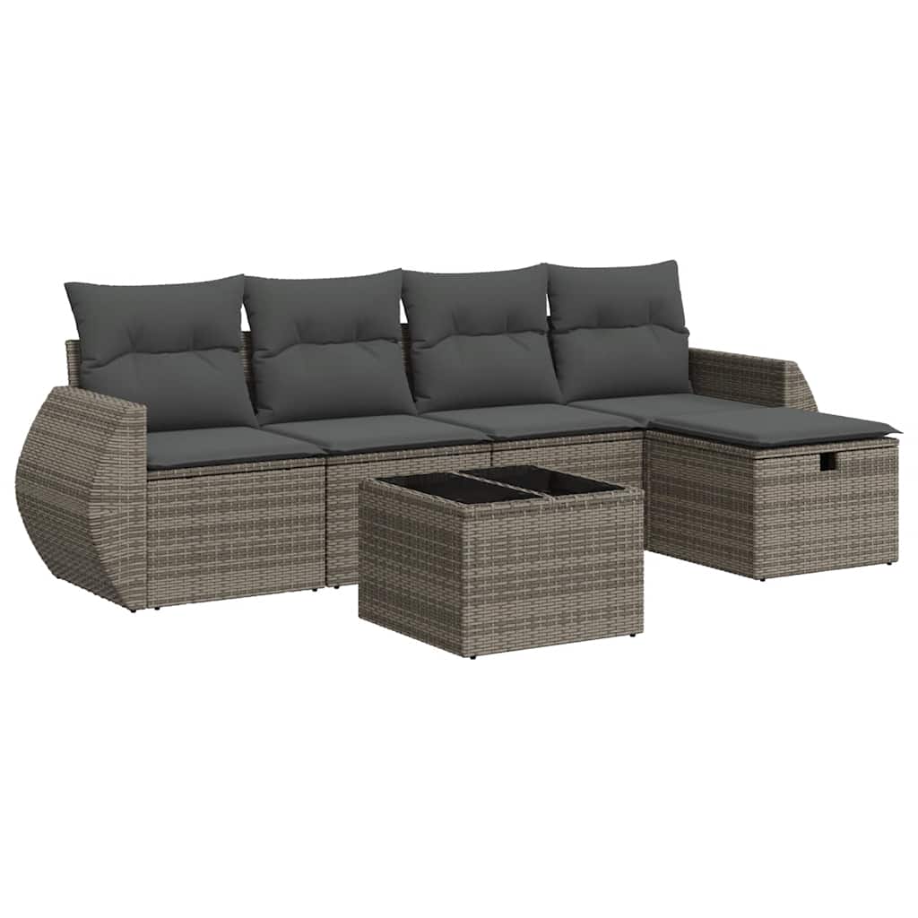 vidaXL Set Divano da Giardino 6 pz con Cuscini Grigio in Polyrattan
