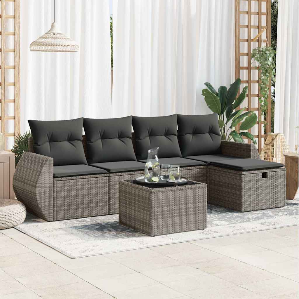 vidaXL Set Divano da Giardino 6 pz con Cuscini Grigio in Polyrattan