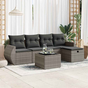 vidaXL Set Divano da Giardino 6 pz con Cuscini Grigio in Polyrattan