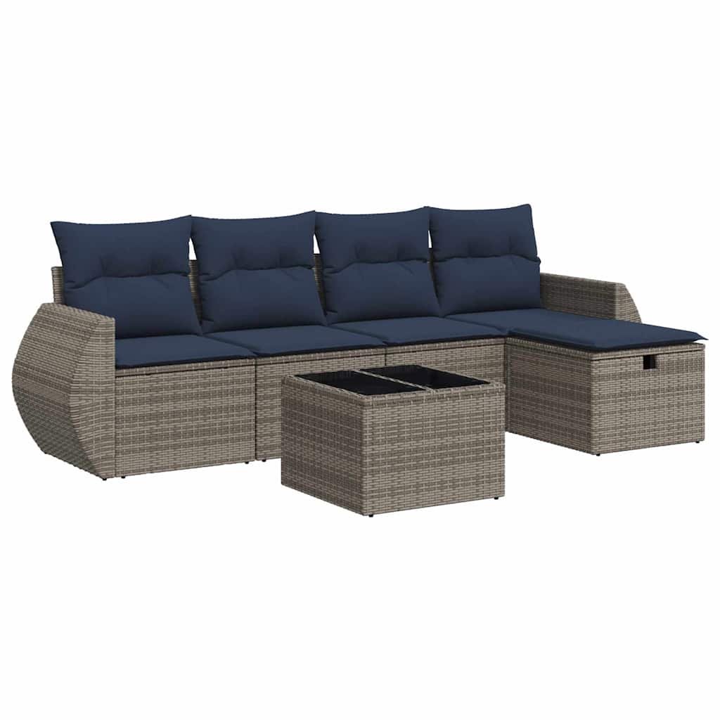 vidaXL Set Divano da Giardino 6 pz con Cuscini Grigio in Polyrattan
