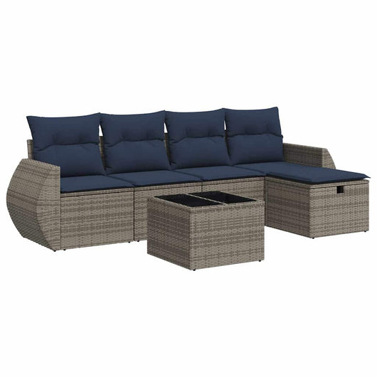 vidaXL Set Divano da Giardino 6 pz con Cuscini Grigio in Polyrattan