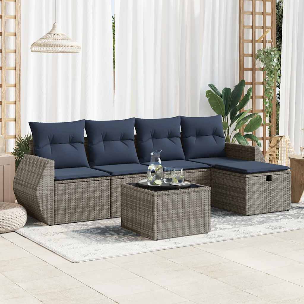 vidaXL Set Divano da Giardino 6 pz con Cuscini Grigio in Polyrattan