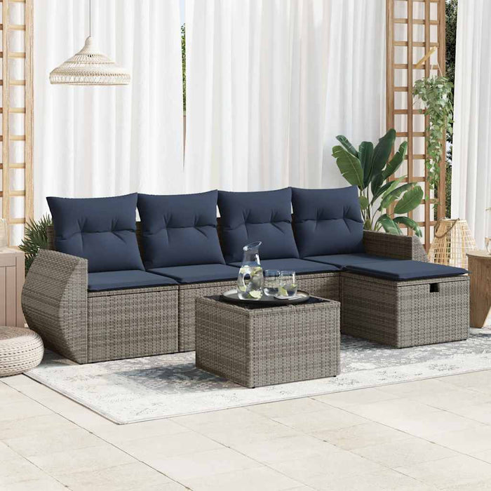 vidaXL Set Divano da Giardino 6 pz con Cuscini Grigio in Polyrattan