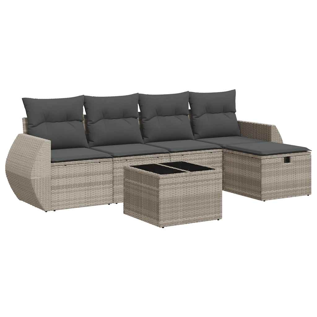 Set Divano da Giardino 6pz con Cuscini Grigio Chiaro Polyrattan 3325578
