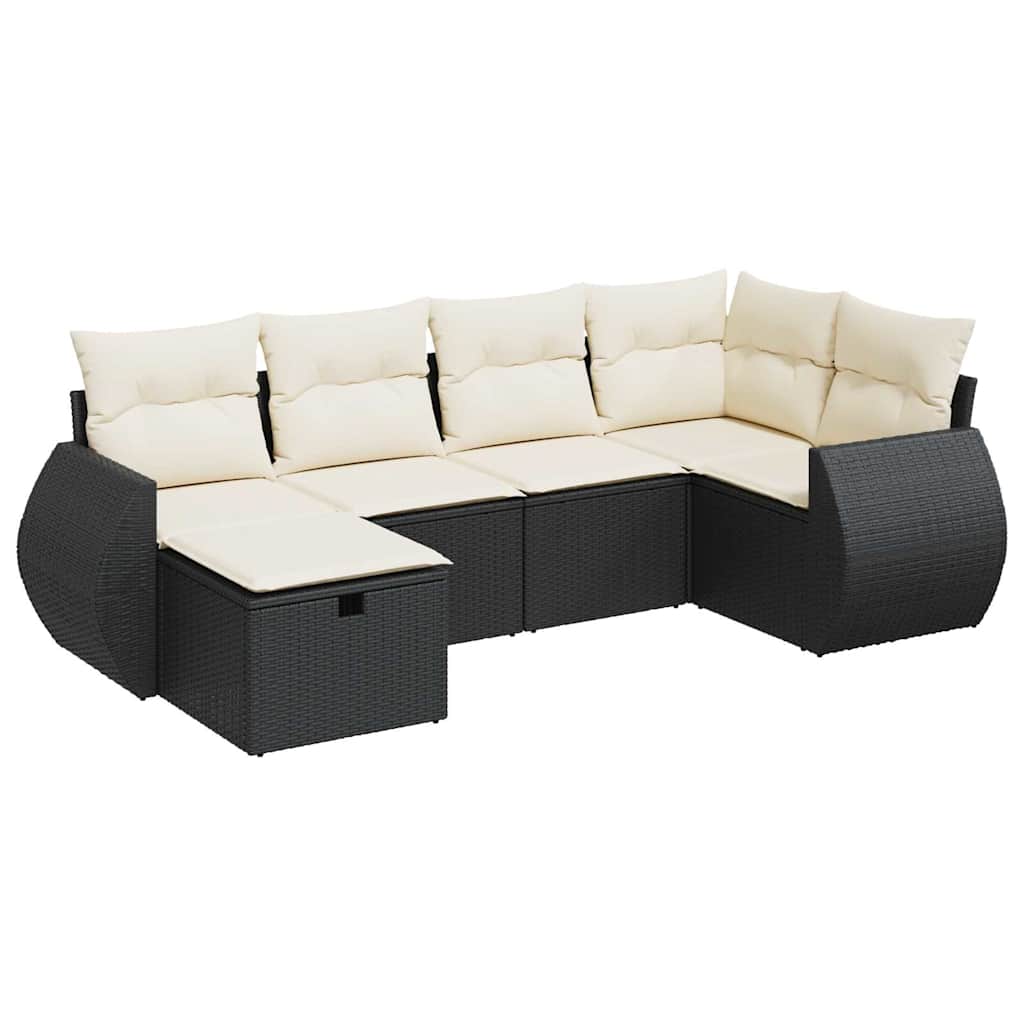 vidaXL Set Divano da Giardino 6 pz con Cuscini Nero in Polyrattan