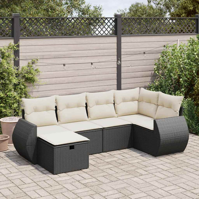 vidaXL Set Divano da Giardino 6 pz con Cuscini Nero in Polyrattan