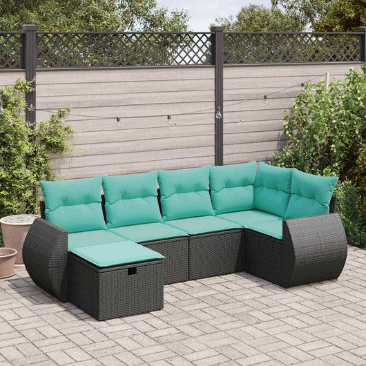 Set Divano da Giardino 6 pz con Cuscini Nero in Polyrattan 3325583