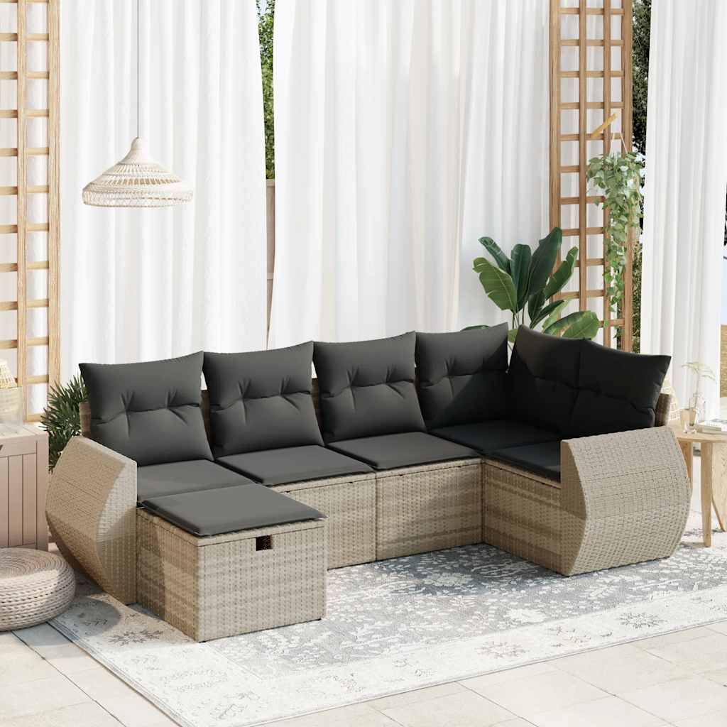 vidaXL Set Divano da Giardino 6pz con Cuscini Grigio Chiaro Polyrattan