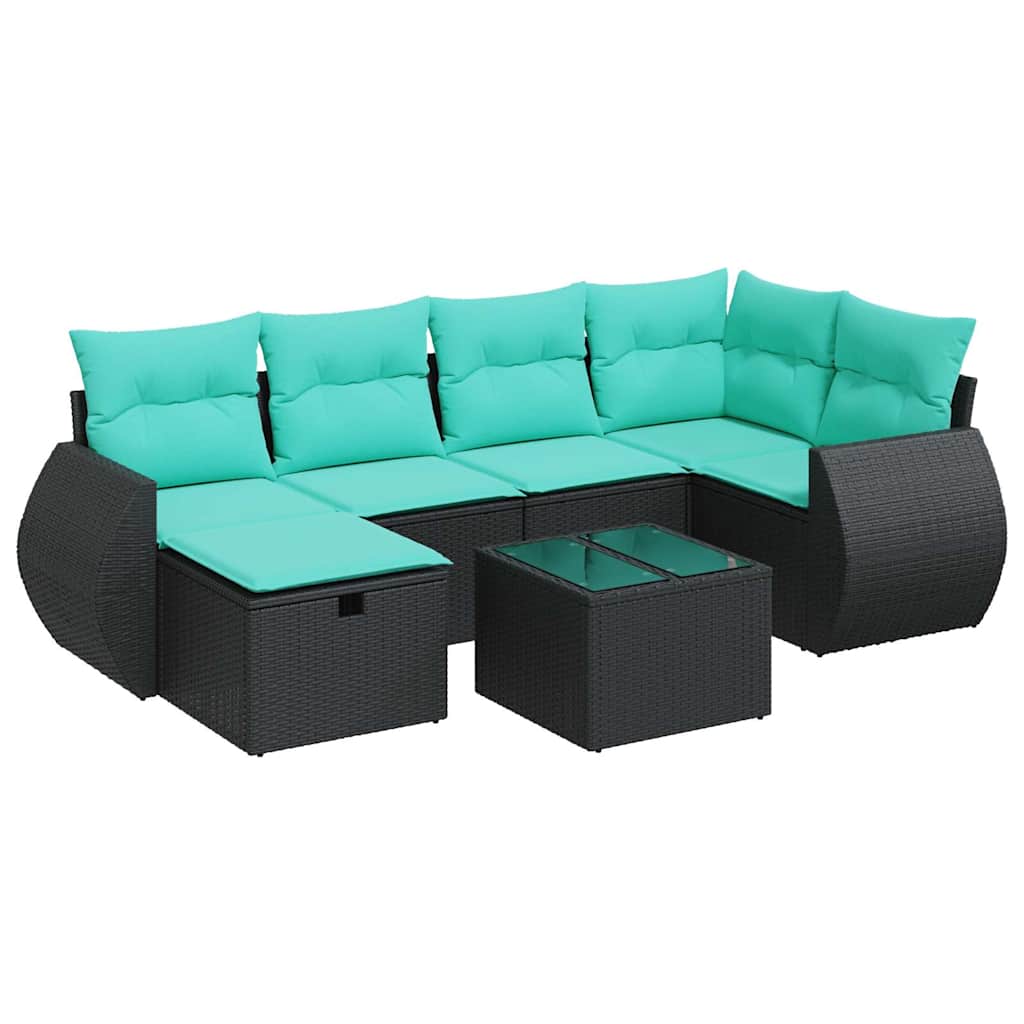 Set Divani da Giardino con Cuscini 7pz Nero Polyrattan 3325593