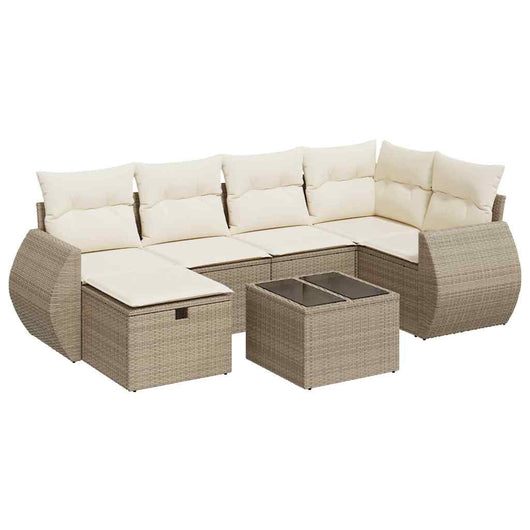 vidaXL Set Divani da Giardino 7 pz con Cuscini Beige in Polyrattan