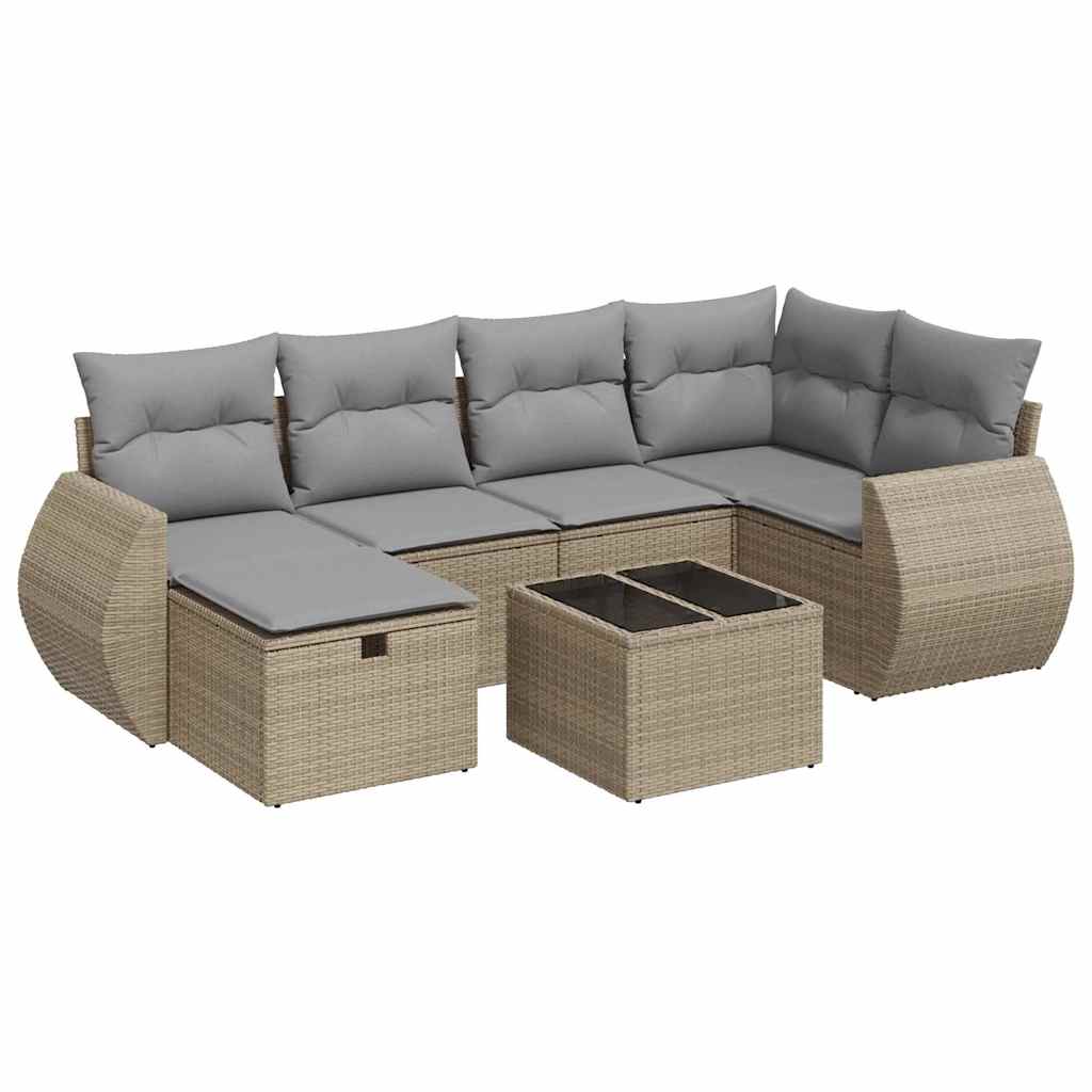 Set Divani da Giardino 7 pz con Cuscini Beige in Polyrattan 3325595