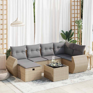 Set Divani da Giardino 7 pz con Cuscini Beige in Polyrattan 3325595