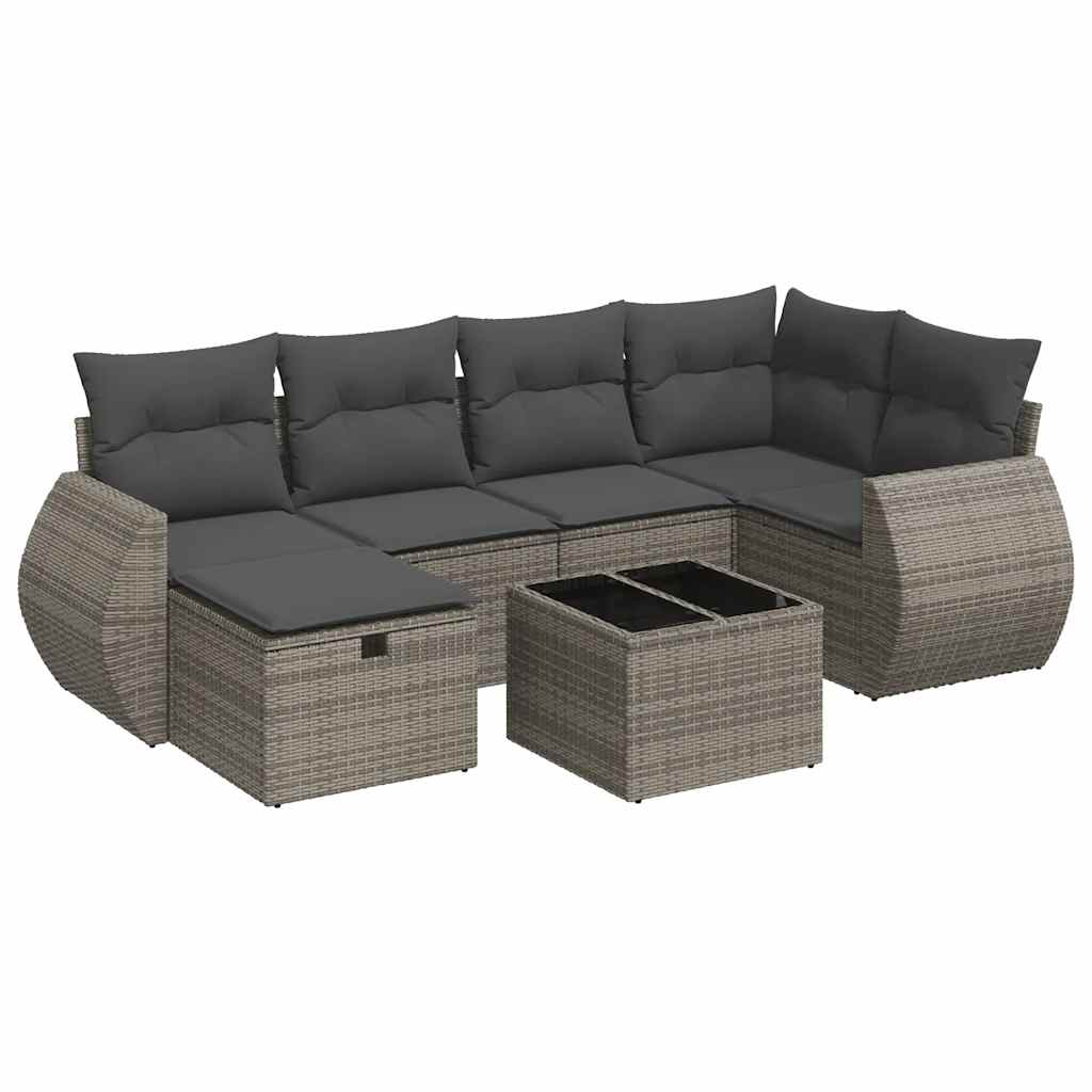 vidaXL Set Divani da Giardino 7 pz con Cuscini Grigio in Polyrattan