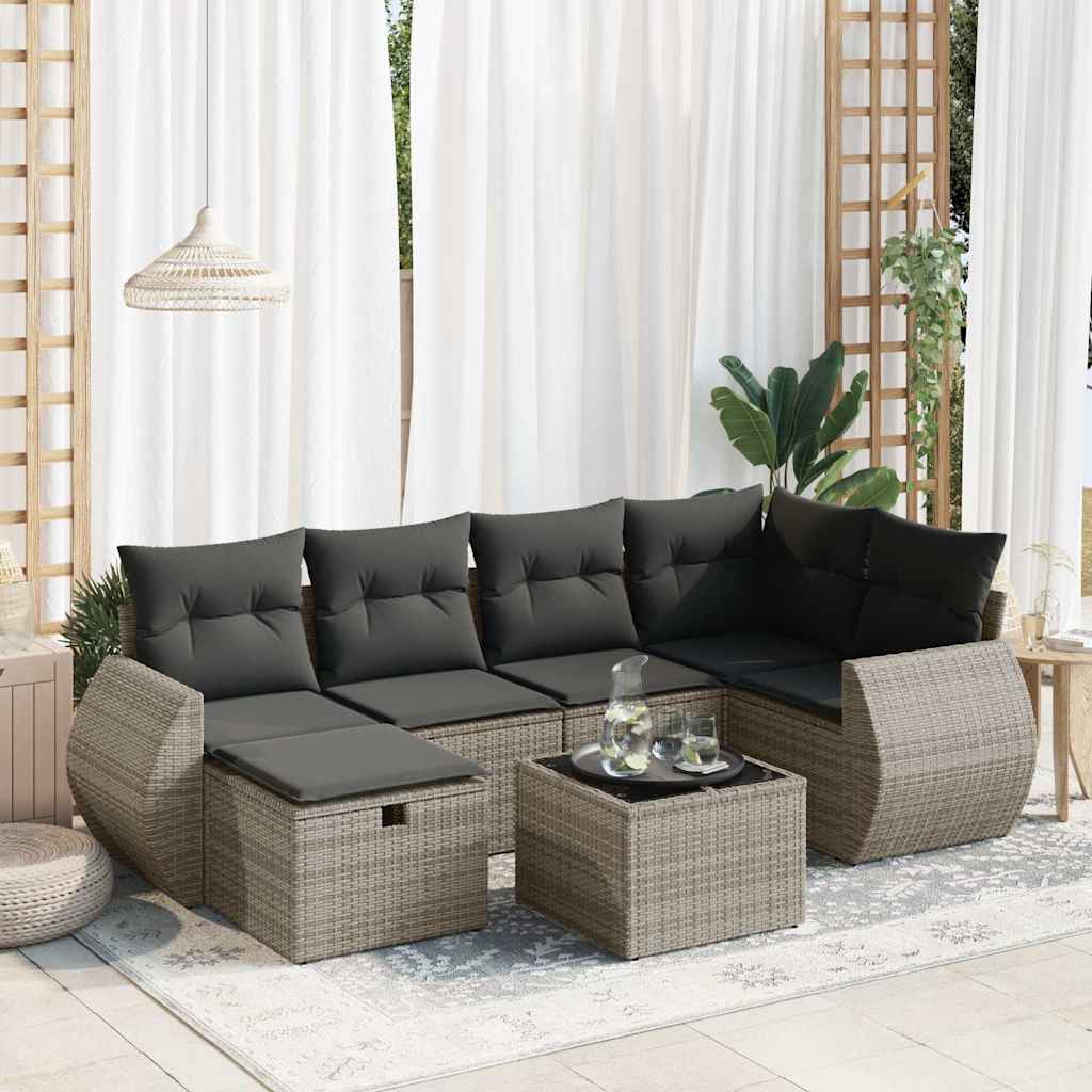 vidaXL Set Divani da Giardino 7 pz con Cuscini Grigio in Polyrattan