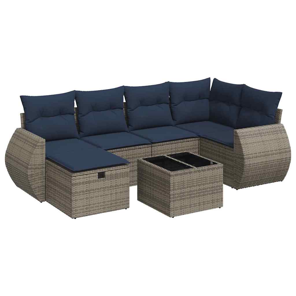 vidaXL Set Divani da Giardino 7 pz con Cuscini Grigio in Polyrattan