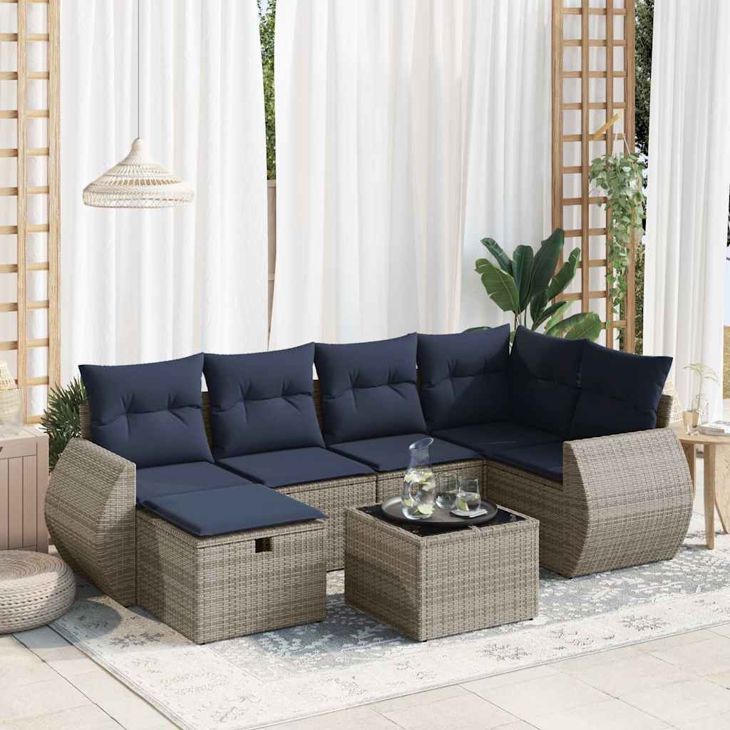 vidaXL Set Divani da Giardino 7 pz con Cuscini Grigio in Polyrattan