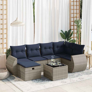 vidaXL Set Divani da Giardino 7 pz con Cuscini Grigio in Polyrattan