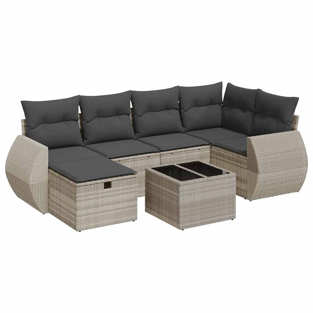 Set Divani da Giardino 7pz con Cuscini Grigio Chiaro Polyrattan 3325598
