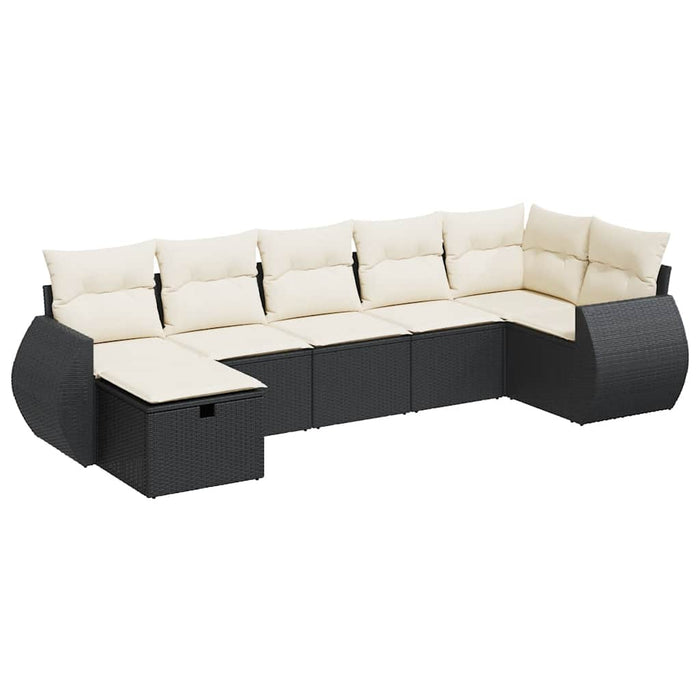 Set Divani da Giardino con Cuscini 7pz Nero Polyrattan